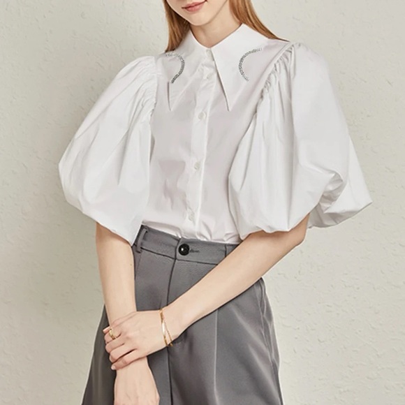 Gracia Tops - Garcia white shirt with diamond collar